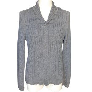 Banana Republic SZ M Cable Knit Shawl Collar 100% Cotton Gray Men's Sweater